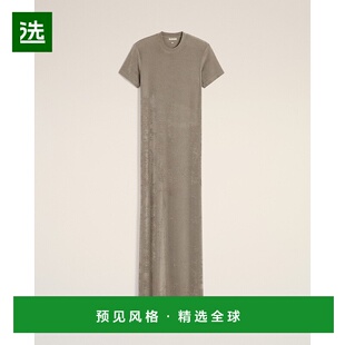 欧洲直邮AMI 米色罗纹针织短袖长款连衣裙