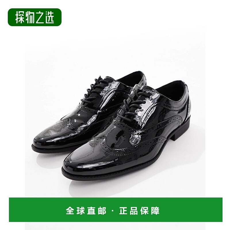 香港直邮ASOS 男士 设计绑带漆皮布洛克鞋(黑色)