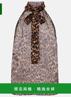 1h可退 香港直邮NILI LOTAN 女士 Alla 打结领豹纹真丝上衣性感