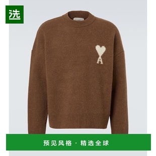 香港直邮Ami Paris 男士 羊驼毛羊毛混纺毛衣 brown棕色 舒适时尚