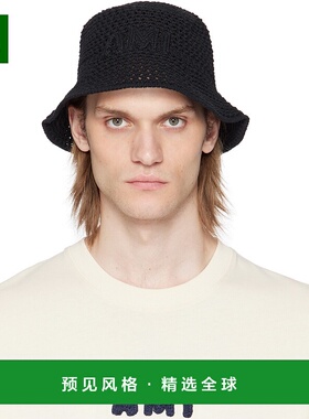 1h可退 香港直邮Ami Paris 男士 黑色 Knit AMI Patch 渔夫帽 UHA