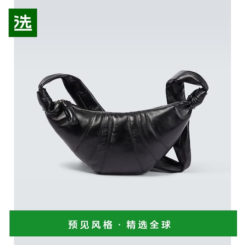 1h可退 香港直邮Lemaire 男士 牛角包形小号皮革肩包 black黑色新