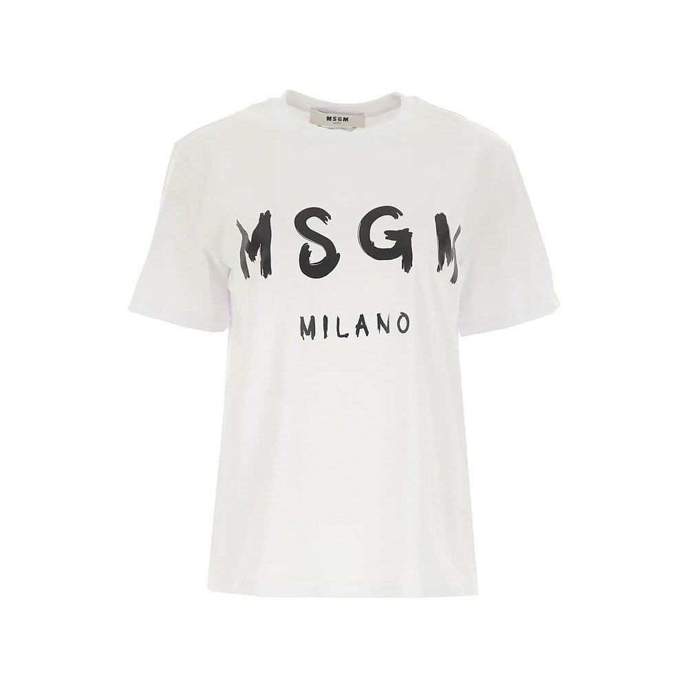 香港直邮msgm女士白色棉质圆领短袖t恤
