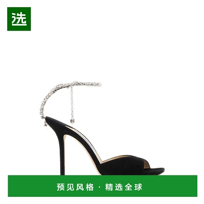 香港直邮Jimmy Choo 周仰杰 女士 Saeda 100 黑色绒面革凉鞋 SAED