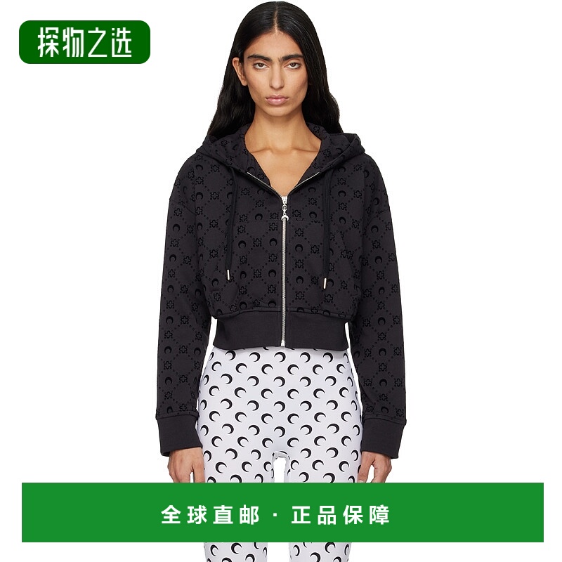 香港直邮Marine Serre 女士 黑色 Moonogram Flocked Fleece Crop