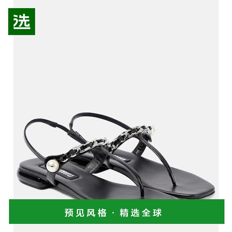香港直邮Miu Miu 缪缪 女士 漆皮人字拖 black黑色 舒适时尚女鞋