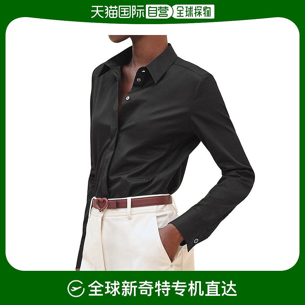 欧洲直邮hermes/爱马仕24新款 女士黑色棉质caleche刺绣修身衬衫