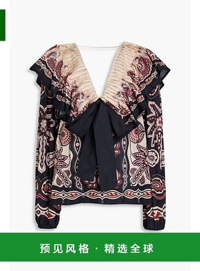 1h可退 香港直邮FARM RIO 女士 蝴蝶结印花棉混纺上衣 313170SWEE