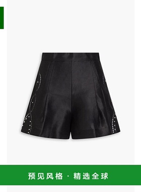 香港直邮Maje 女士 铆钉亚麻混纺短裤 MFPSH00521NOIR