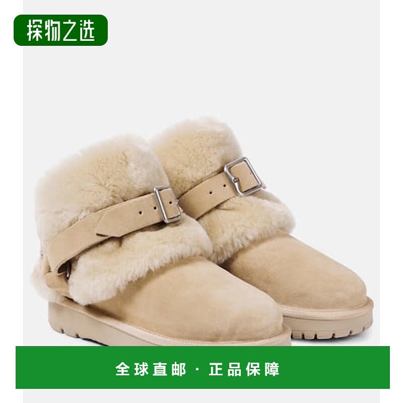 1h可退 香港直邮Burberry 巴宝莉 女士 皮毛饰边绒面革短靴