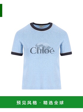 1h可退 香港直邮Chloe 蔻依 女士 蓝色玫瑰印花棉质上衣 CH25WJH0