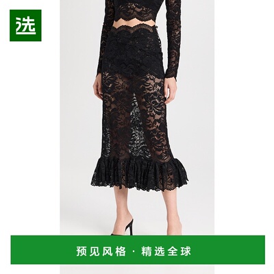1h可退 香港直邮Rabanne 女士 长款弹力蕾丝半身裙 black黑色 舒
