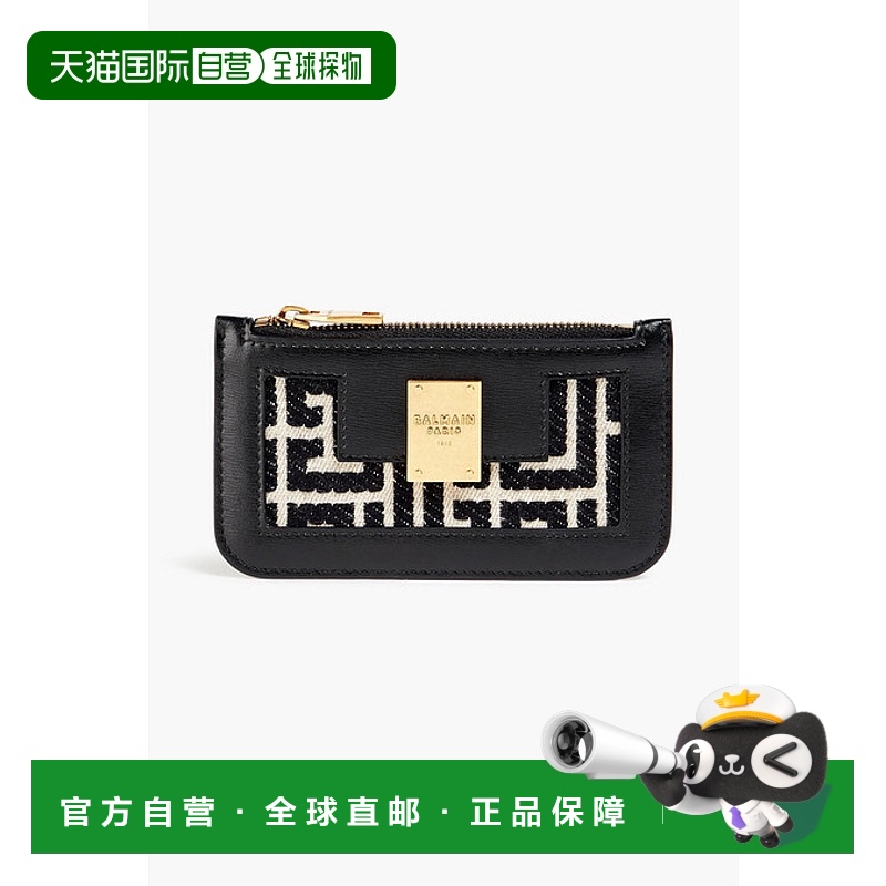 1h可退 香港直邮Balmain 巴尔曼 女士 1945 皮革饰边提花卡套 WN1