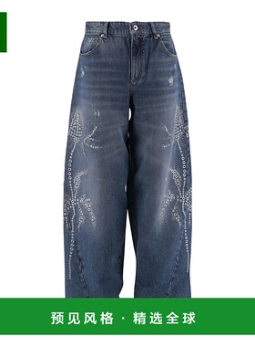 香港直邮Blumarine 棕榈树图案水洗牛仔裤 4J122A直筒裤