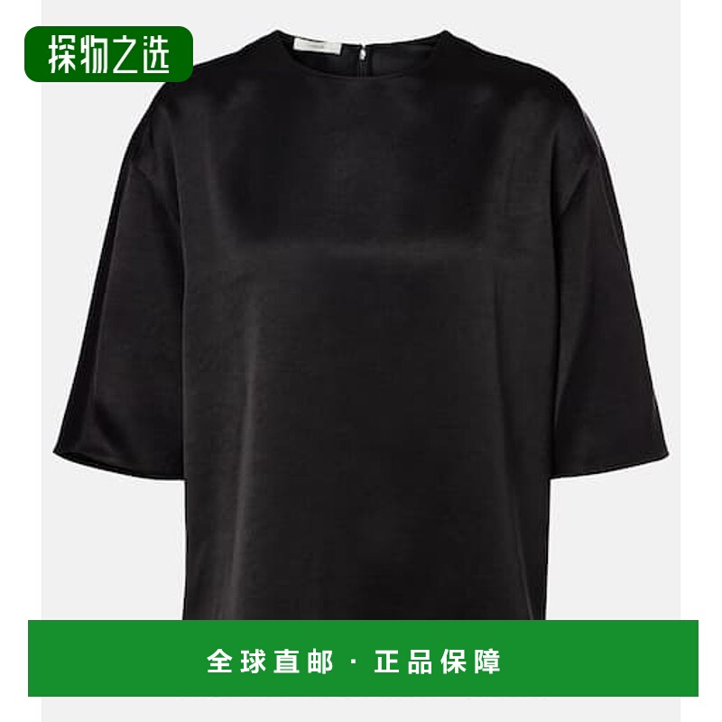 香港直邮VINCE 女士 缎面T恤 black黑色 舒适时尚女装