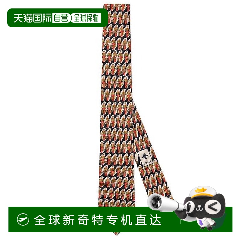 欧洲直邮Gucci/古驰 男士黑红色真丝双G徽标porter印花