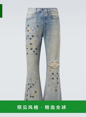 香港直邮AMIRI 男士 Ma Quad 刺绣喇叭牛仔裤 blue蓝色 舒适时尚