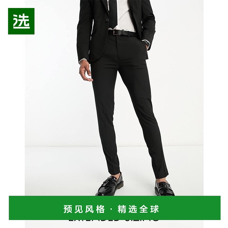 1h可退 香港直邮ASOS 男士 设计紧身西装裤(黑色) black黑色 舒适
