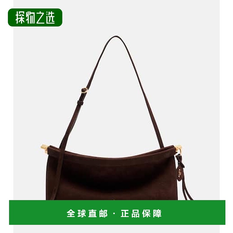 香港直邮alaia 女士 Le Click 横款中号绒面革肩包