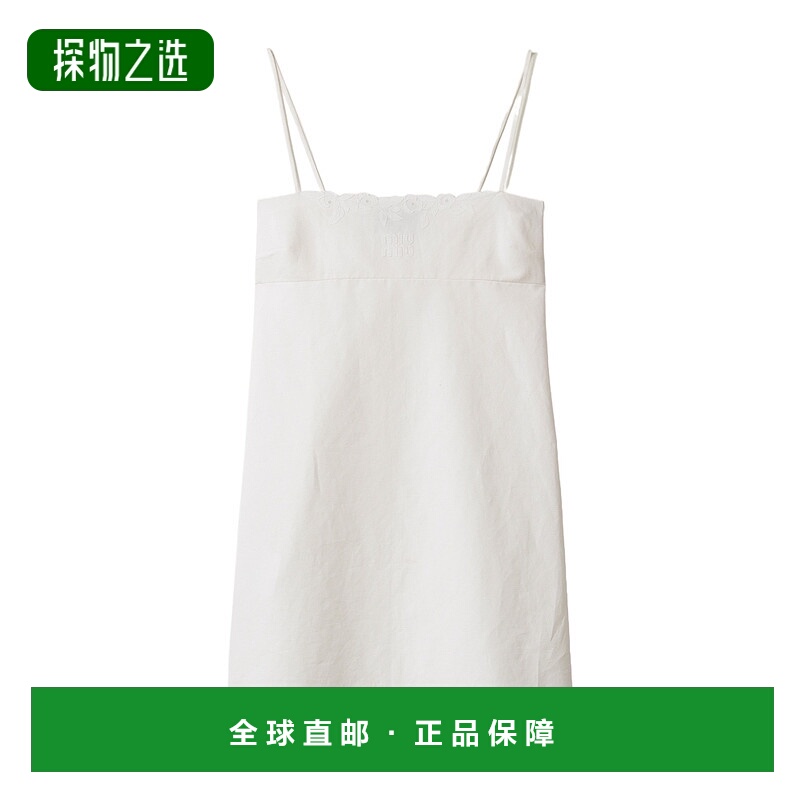 香港直邮Miu Miu 刺绣粗纺帆布迷你连衣裙 MF587517LVSOOO
