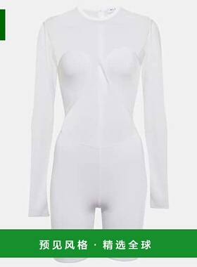 香港直邮AlaÏa 女士 cr&ecirc;pe 网纱拼接针织连体衣性感连体裤