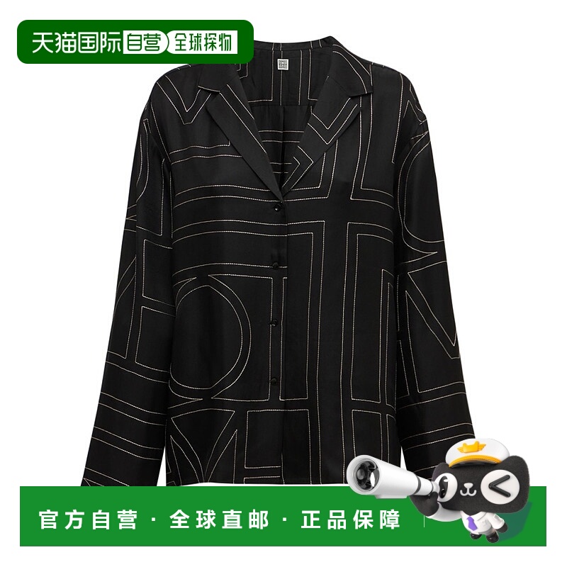 香港直邮TOTÊME 女士 Monogram刺绣真丝衬衫 black黑色 舒适时尚