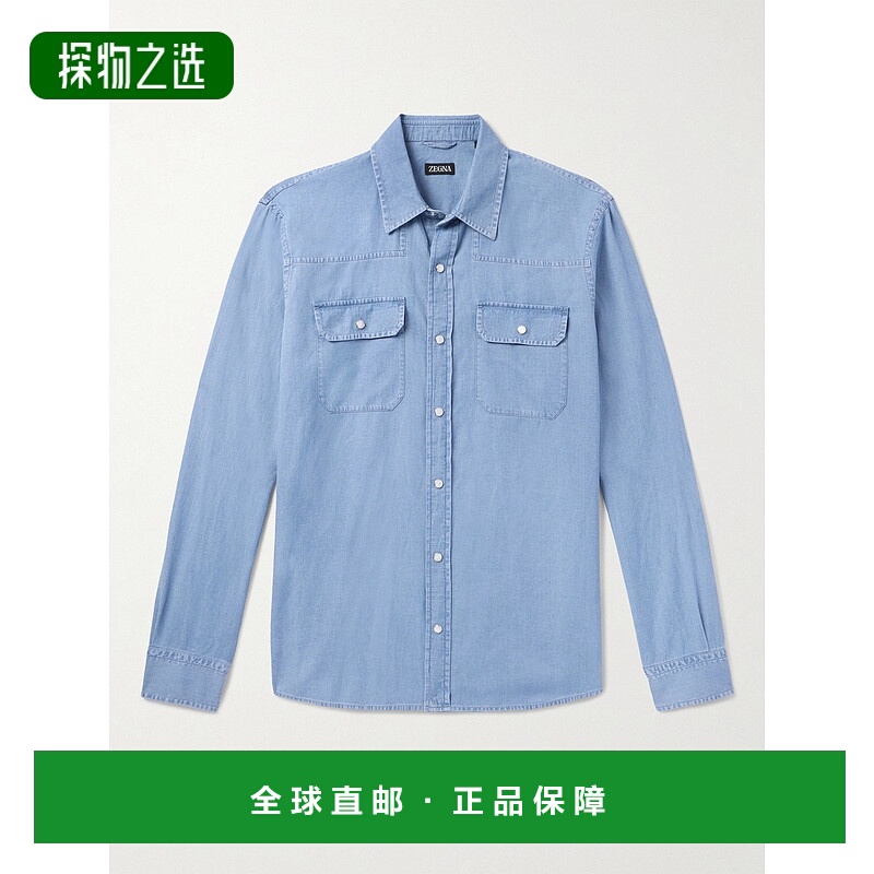 香港直邮Zegna 杰尼亚 男士 棉麻混纺青年布衬衫 UFX23A9STT3
