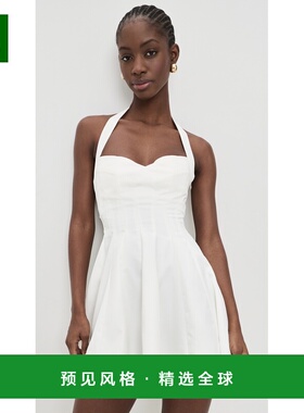 1h可退 香港直邮Danielle Guizio 女士 Juliette 斜纹布挂脖连衣