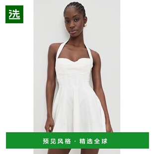 1h可退 香港直邮Danielle Guizio 女士 Juliette 斜纹布挂脖连衣