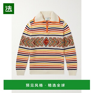 1h可退 香港直邮Casablanca 男士 条纹羊毛混纺半拉链毛衣 MS23KW