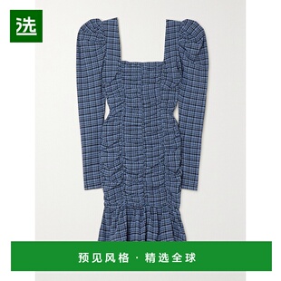 香港直邮GANNI 甘尼 女士 格纹泡泡纱连衣裙 F7257