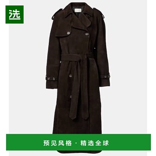 1h可退 香港直邮magda butrym 女士 双排扣绒面革风衣 brown棕色