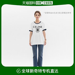 欧洲直邮Celine思琳女士棉质平纹针织T恤白色圆领短袖 字母徽标