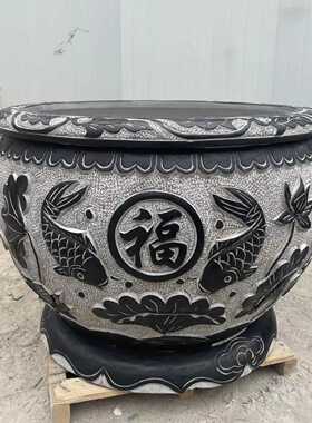 石雕青石鱼缸家用招财仿古缸养鱼池真石门海室外大缸庭院水缸旺宅
