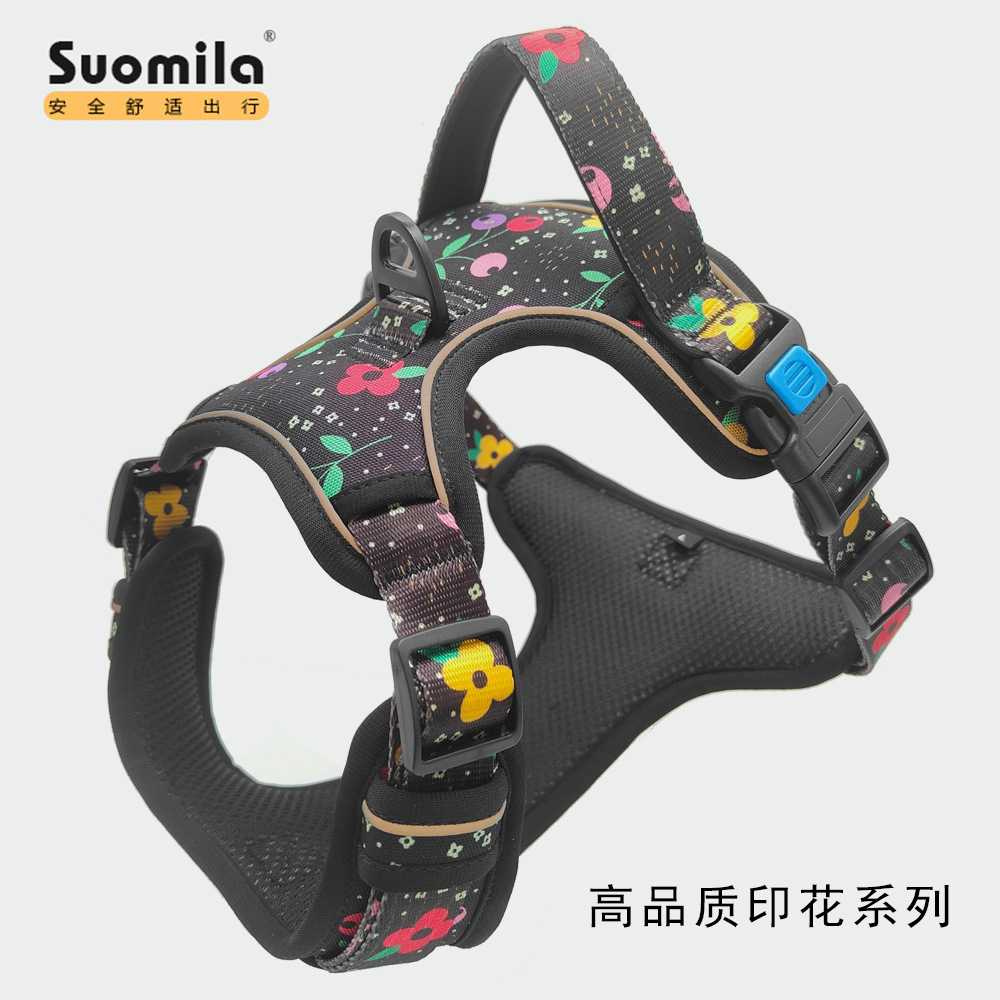 跨境新款印花狗狗胸背带牵引绳子前扣式防爆冲亚马逊爆款厂家