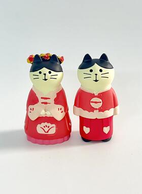 中式新郎新娘婚礼办手微礼场系列家居猫可爱小咪摆件礼品缩拍ZQQ