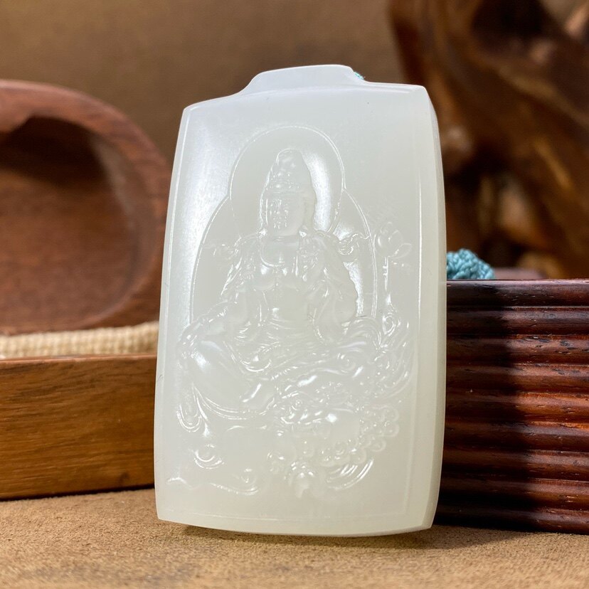 文殊菩萨吊坠羊脂白和田玉挂件玉坠正品官方企业店生肖属兔本命佛