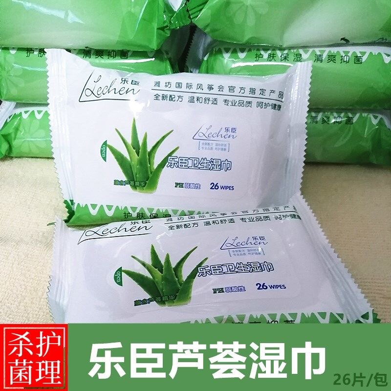 乐臣湿巾芦荟26片清洁护理成人男女私处卫生一箱30袋湿纸巾包邮