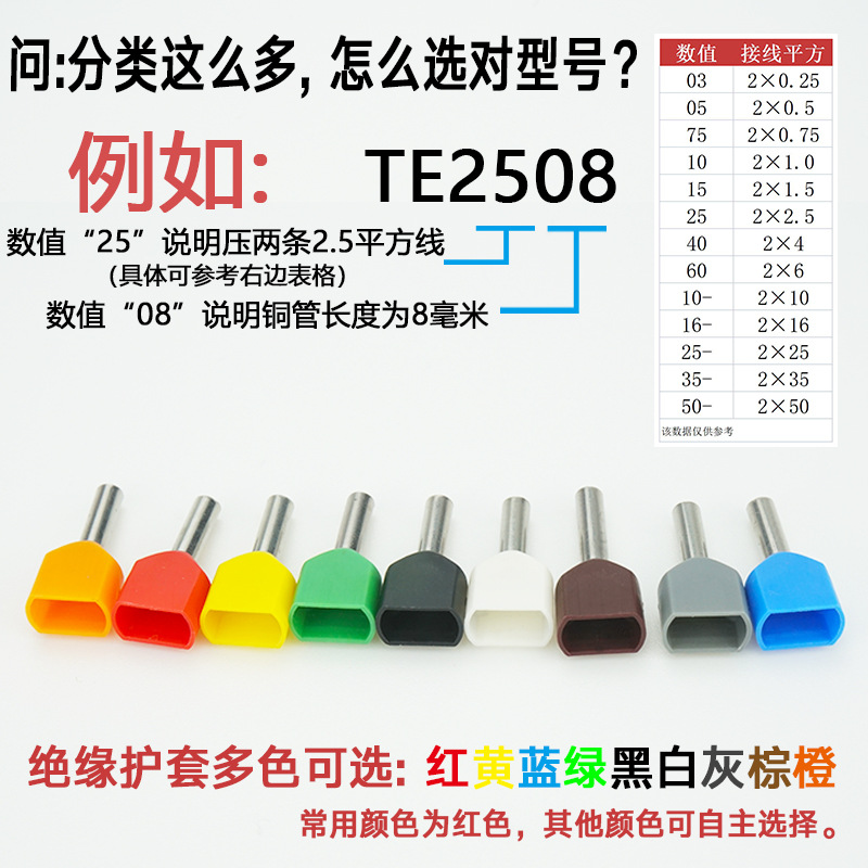 双线管形端子TE1010管状冷压端头两根线并线管形预绝缘端头线鼻子