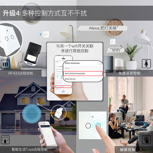 定制款 智能家居零火WiFi开关 欧规触摸面板app控制定时
