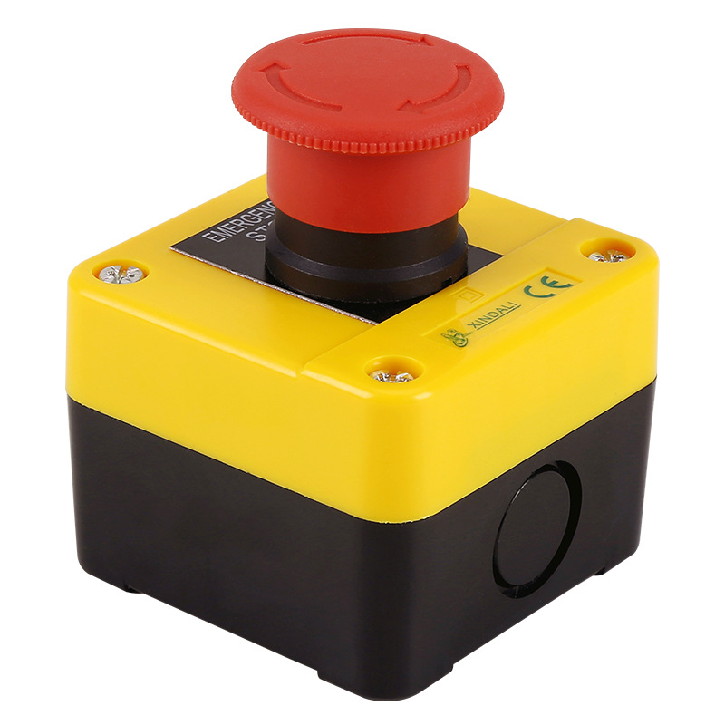 厂家定制红色电源急停22mm按钮盒开关户外防水转动复位可带保护罩