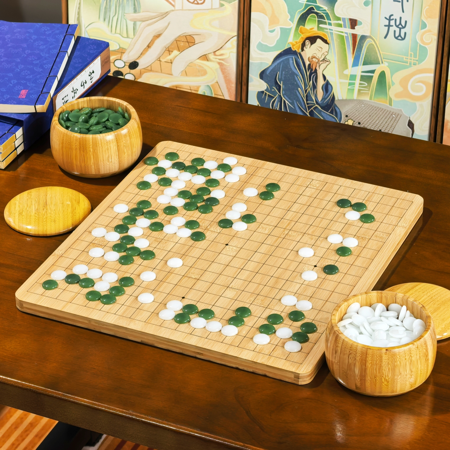 珍珑石绿白玉石围棋子套装五子棋黑白棋子比赛标准儿童初学者棋盘