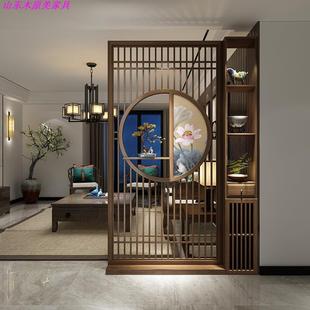 入户客厅屏风隔断玄关柜黑胡桃木实木进门遮挡餐厅家用 新中式