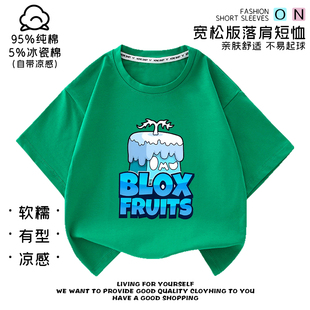 上衣宽松打底衫 blox fruits游戏水果豹纹盒子衣服儿童t恤男童短袖