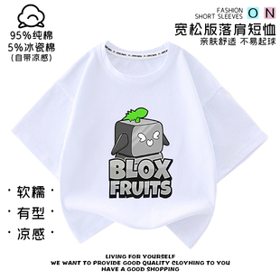 男女小中儿童短袖 夏季 百搭纯棉圆领休闲宽松上衣 fruits新款 blox