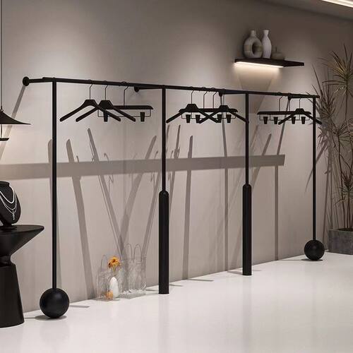男女服装展示架黑色上墙挂衣杆衣架落地立式陈列架服装店展示架