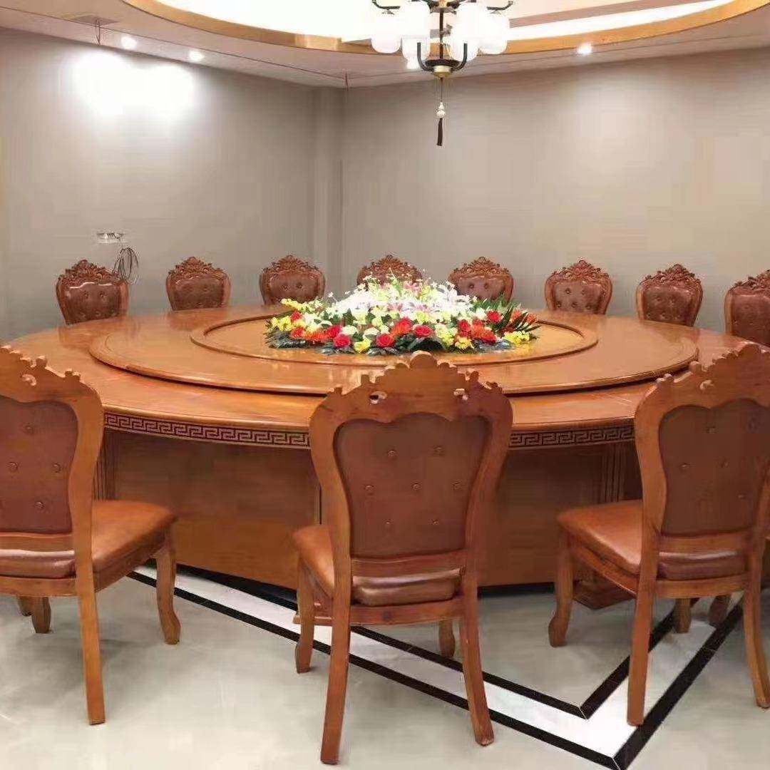 酒店电动餐桌大圆桌饭店自动旋转实木餐桌椅自动转盘多人火锅桌椅