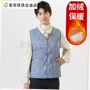 冬季男士羽绒棉马甲加绒加厚保暖背心中老年内穿青Y少年学生坎肩/