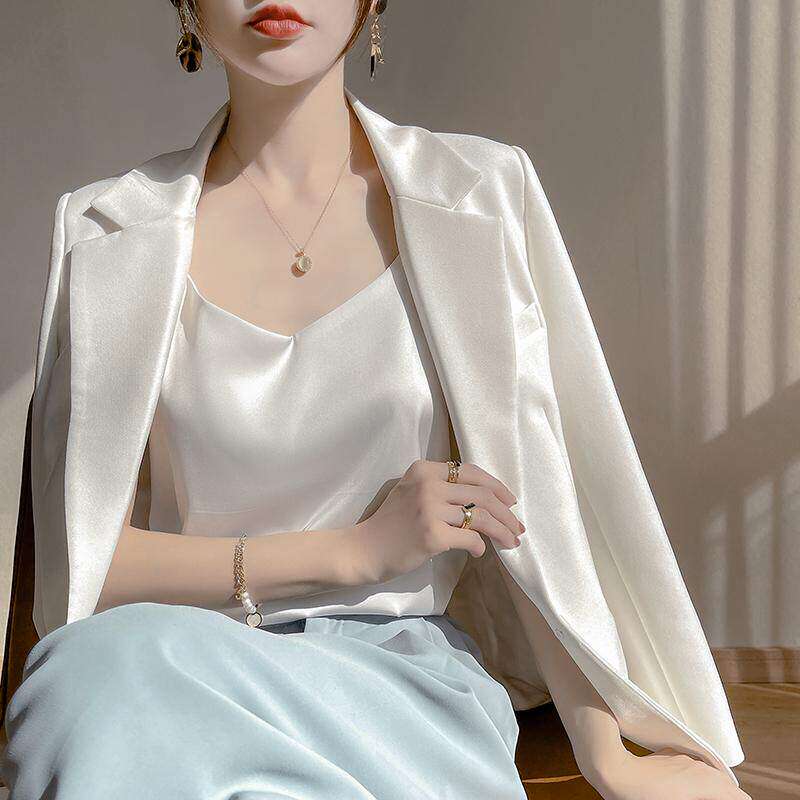 彷真丝吊带背心女内搭白色美背醋酸上衣缎面夏小西装桑蚕丝打底衫