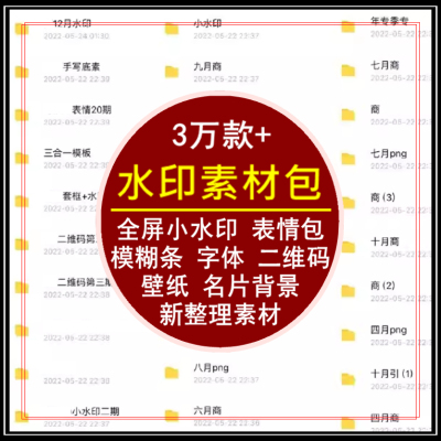 水印素材包内含全屏小水印表情模糊条字体二维码壁纸名片背景素材